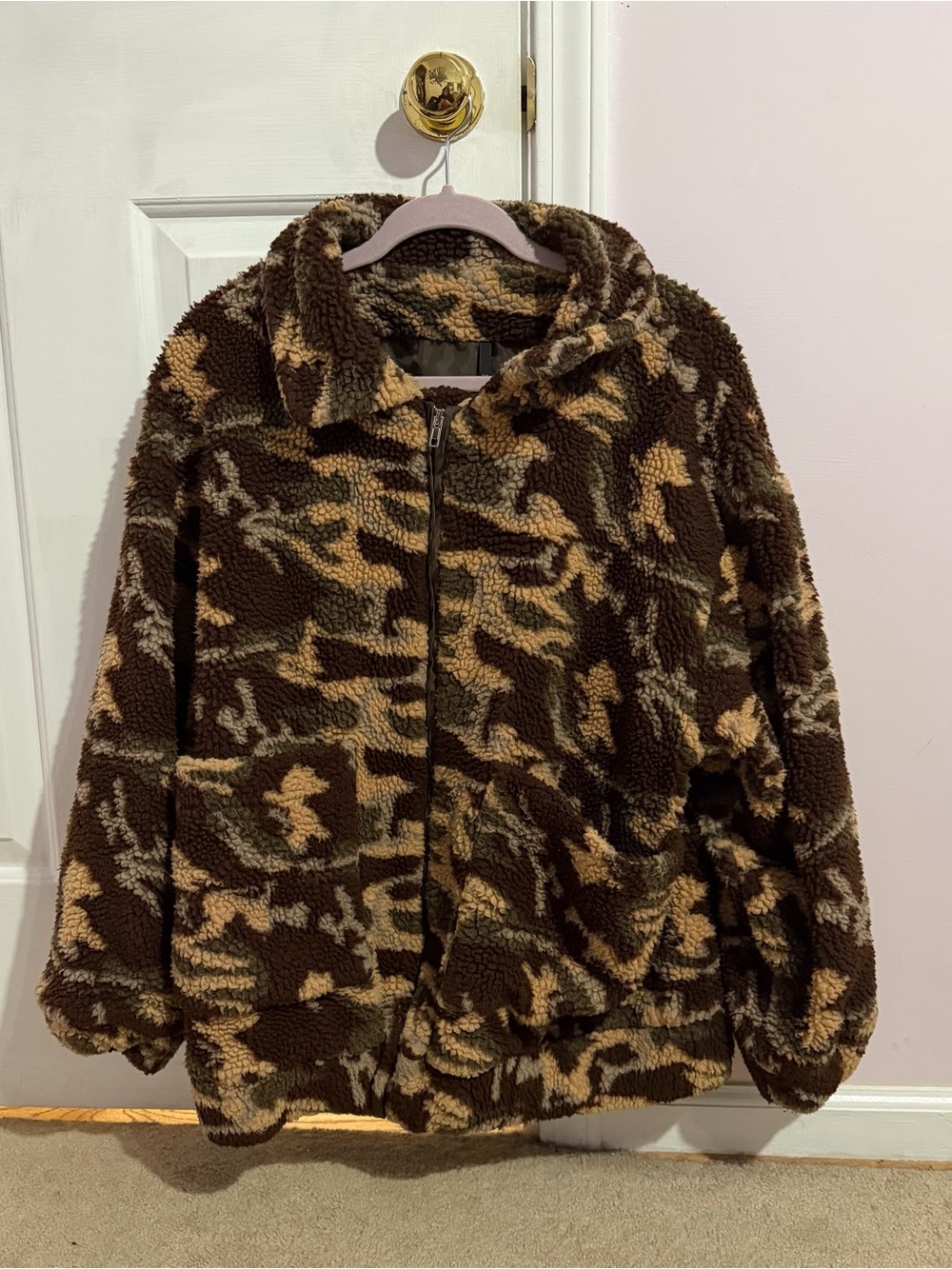 women’s Camouflage Sherpa teddy Jacket - Brown